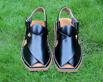 Handgefertigte Leder Peschawori Chappal Sandalen, Kaptaan Stil