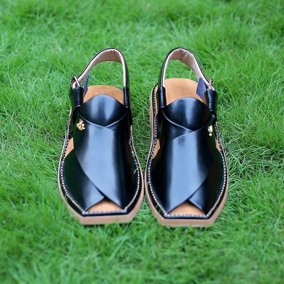 Handmade Leather Peshawari Chappal Sandals, Kaptaan Style