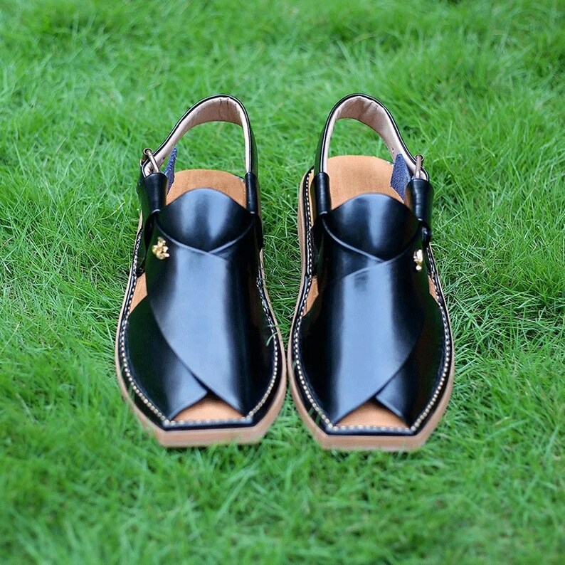 Handgjorda läder Peshavari Chappal sandaler, Kaptaan Style bild 1