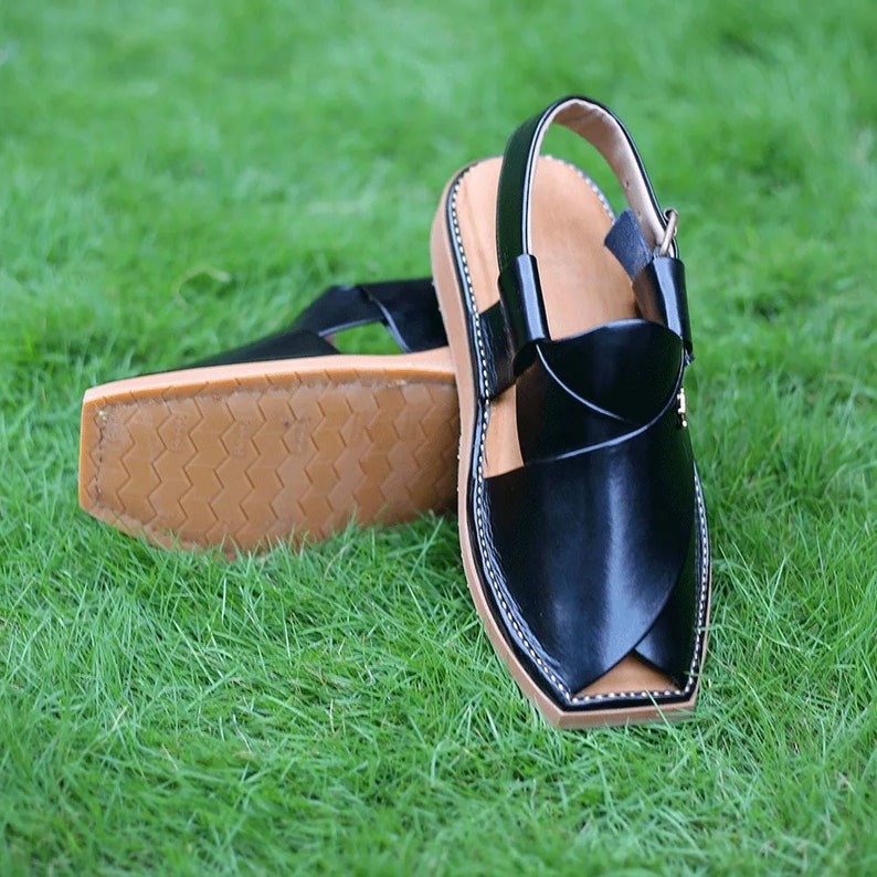 Handgjorda läder Peshavari Chappal sandaler, Kaptaan Style bild 8