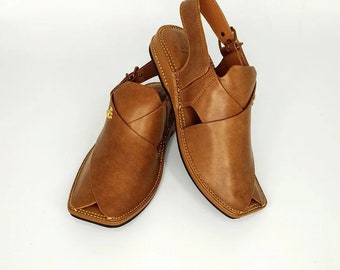 Einzigartige handgemachte Leder Herren Sandalen Peschaari Kaptaan Chappal, traditionelle Chappal