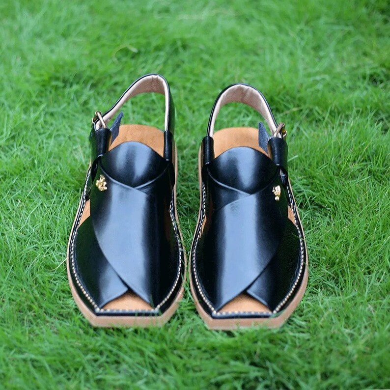 Handgjorda läder Peshavari Chappal sandaler, Kaptaan Style bild 4