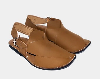 Handgemachte Leder Peschaari Chappal – Traditionelle Pakistanische Sandale