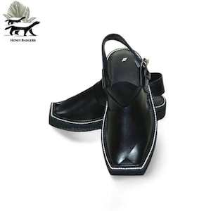 Mens Leather Peshawari Chappal Sandals: Formal Kaptaan Stitched Shoes