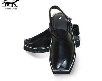 Herren Leder Peschawori Chappal Sandalen: Formelle Kaptaan genähte Schuhe