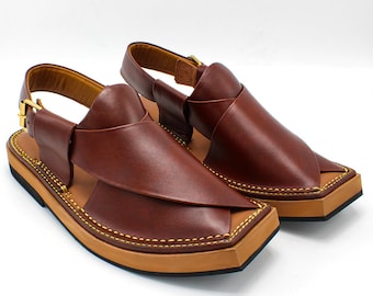 Handgefertigte Leder Peschawori Chappal | Traditionelle pakistanische Sandalen