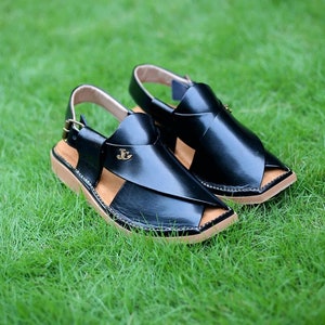 Handgjorda läder Peshavari Chappal sandaler, Kaptaan Style bild 7