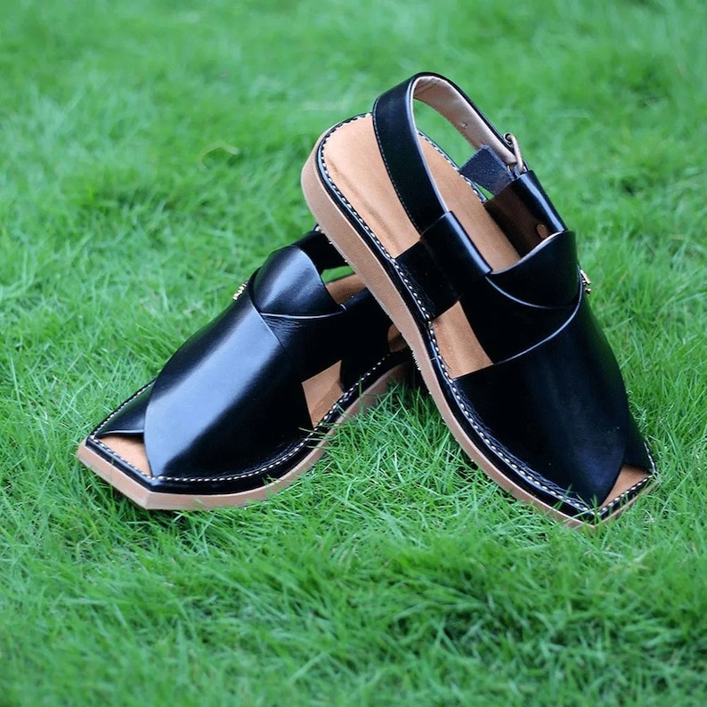 Handgjorda läder Peshavari Chappal sandaler, Kaptaan Style bild 3