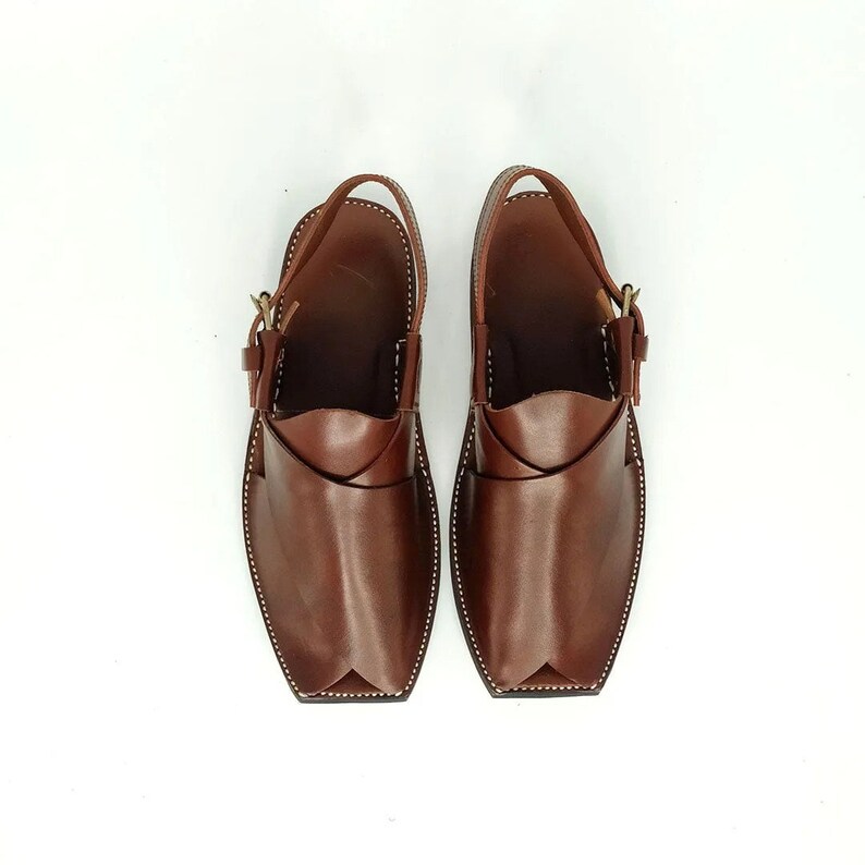 Handmade Leather Men Sandals Peshawari Kaptaan Chappal, traditional chappal image 2