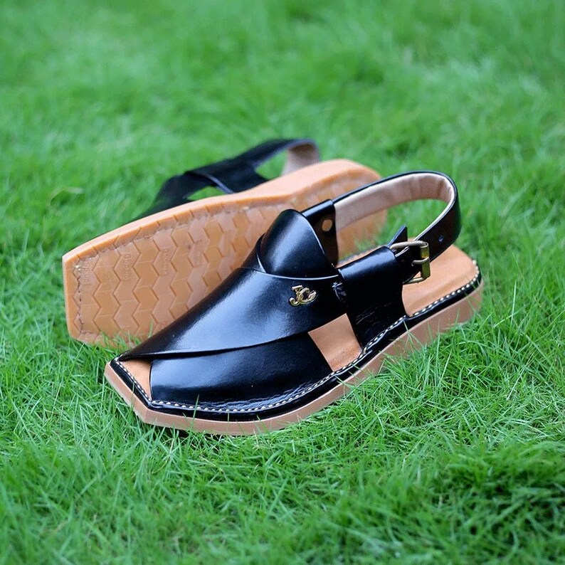 Handgjorda läder Peshavari Chappal sandaler, Kaptaan Style bild 2