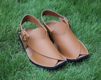 Leder Peschawori Chappal Sandalen: Formelle Kaptaan Schuhe