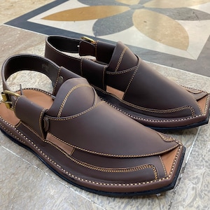 For American Cowboy Premium Quality Peshawari Pakistani Sandals for Men Ideal for local summer walks Handmade Brown Cowhide Leather Chappal image 1