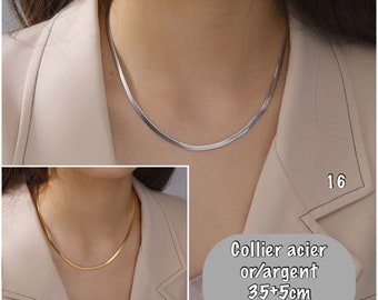 Collier or maille serpent acier inoxydable or, collier gold stainless steel, collier or acier plus sur Ateliersdisa