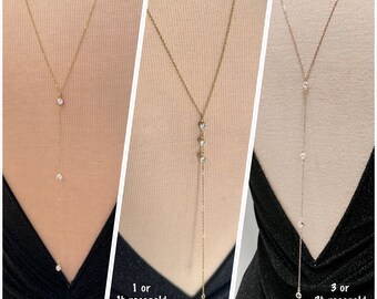 Gouden strass stalen rugloze ketting, drop-back ketting in roestvrijstalen gouden kralen, ketting met kralen aan de achterkant meer modellen op Ateliersdisa