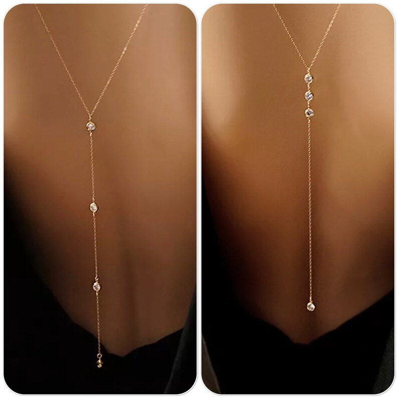 Collier dos perles, collier chute dos or ou argent en acier inoxydable, collier dos perles modèles sur Ateliersdisa image 3