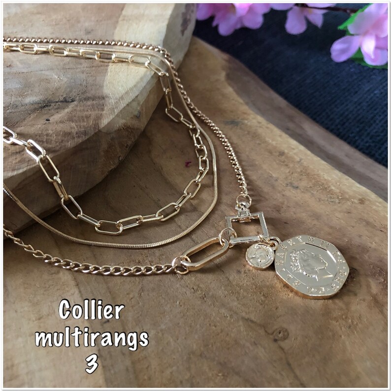Collier multirangs superposé médaille or , collier multichaines, collier 3 rangs or, tous les colliers sur Ateliersdisa image 5