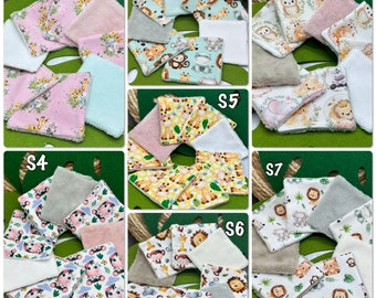 Lingettes lavable bébé lot de 10 motifs savane, lingettes bébé roi lion, lingettes bébé motifs ourson, lingettes bébé princesse