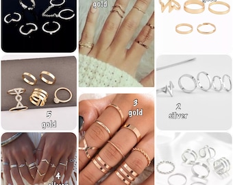 Set di anelli fantasia impilabili regolabili in oro o argento