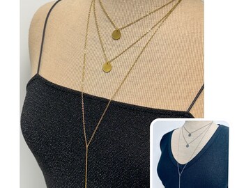 Mehrreihige Halskette aus Gold, lange Halskette, mehrreihige lange Halskette, mehrreihige Boho-Halskette, mehrere Modelle auf Ateliersdisa