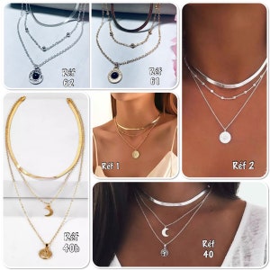 Multi-row lotus medal necklace, multi-row lotus medal necklace, boho multi-row necklace several models on Ateliersdisa image 1