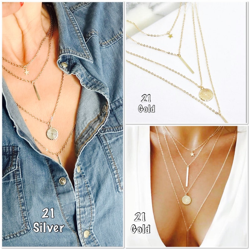 Multi-row medal necklace, multi-chain pendant necklace multi-row necklace on Ateliersdisa image 2