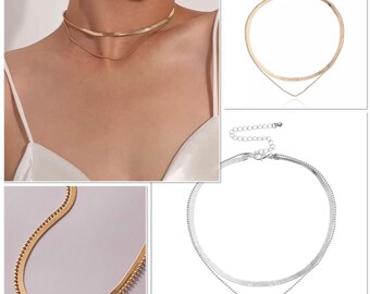 Multi-row gold stainless steel or brass necklace, multi-row necklace, 2-row serpentine necklace several models on Ateliersdisa