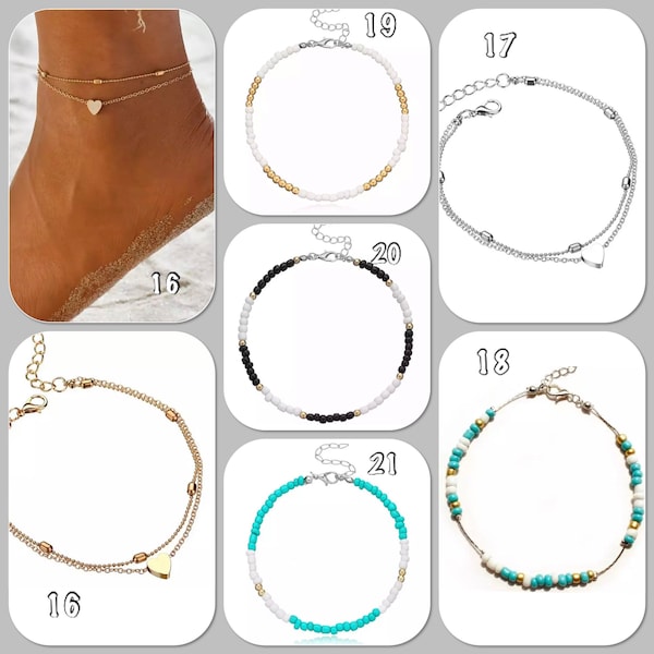 Bracelet cheville perles de rocaille en acier ou laiton couleur or ou argent, bracelet de cheville perle turquoise plus sur Ateliersdisa