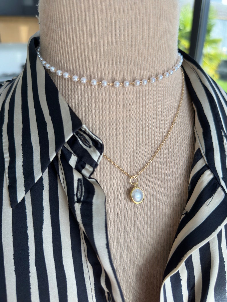 Collier perles 2 rangs , colllier multirangs perles, collier chocker perles Ateliersdisa image 7