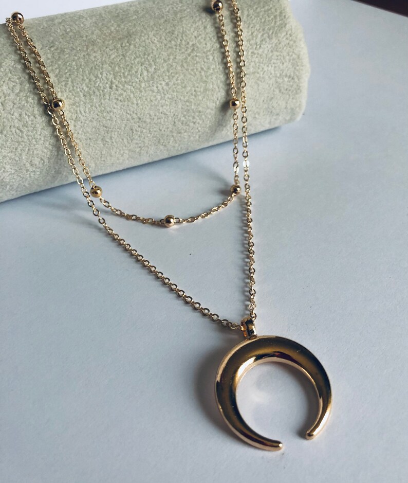 Gouden maan ketting met meerdere rijen, zilveren maan ketting met meerdere rijen, boho ketting met meerdere rijen verschillende modellen op Ateliersdisa afbeelding 7