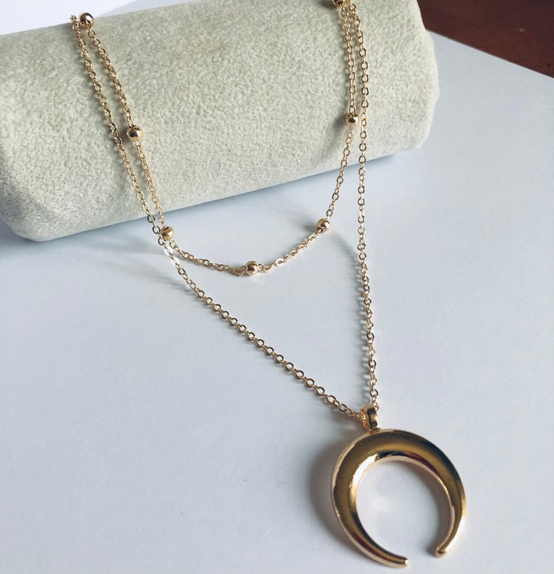 Gouden maan ketting met meerdere rijen, zilveren maan ketting met meerdere rijen, boho ketting met meerdere rijen verschillende modellen op Ateliersdisa afbeelding 8