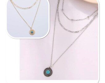 Collier superposé multirangs or lune strass, collier 3 rangs or bohème hippie chic plus sur Ateliersdisa