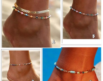 Bracelet cheville multicolore, bracelet de cheville perle turquoise,boutique ateliersdisa