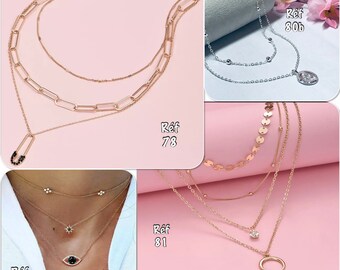 Gold layered necklaces, rhinestone moon multi-row necklace, boho multi-row necklace several models on Ateliersdisa