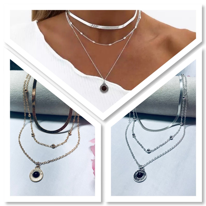 Multi-row lotus medal necklace, multi-row lotus medal necklace, boho multi-row necklace several models on Ateliersdisa image 6