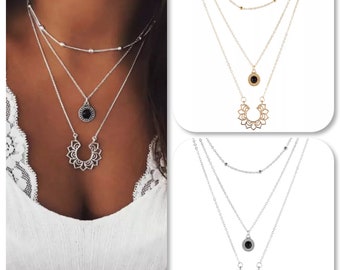 Multi-row gold and onyx stone necklaces, silver multi-row necklace, all multi-row necklaces on Ateliersdisa