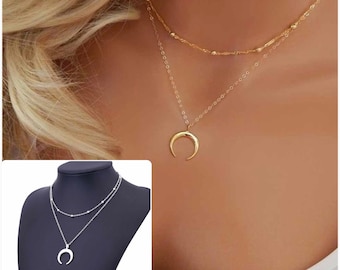 Gouden maan ketting met meerdere rijen, zilveren maan ketting met meerdere rijen, boho ketting met meerdere rijen verschillende modellen op Ateliersdisa