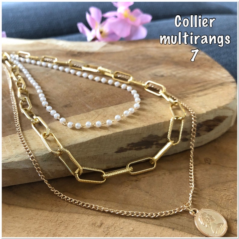 Collier multirangs superposé médaille or , collier multichaines, collier 3 rangs or, tous les colliers sur Ateliersdisa collier multirang 7