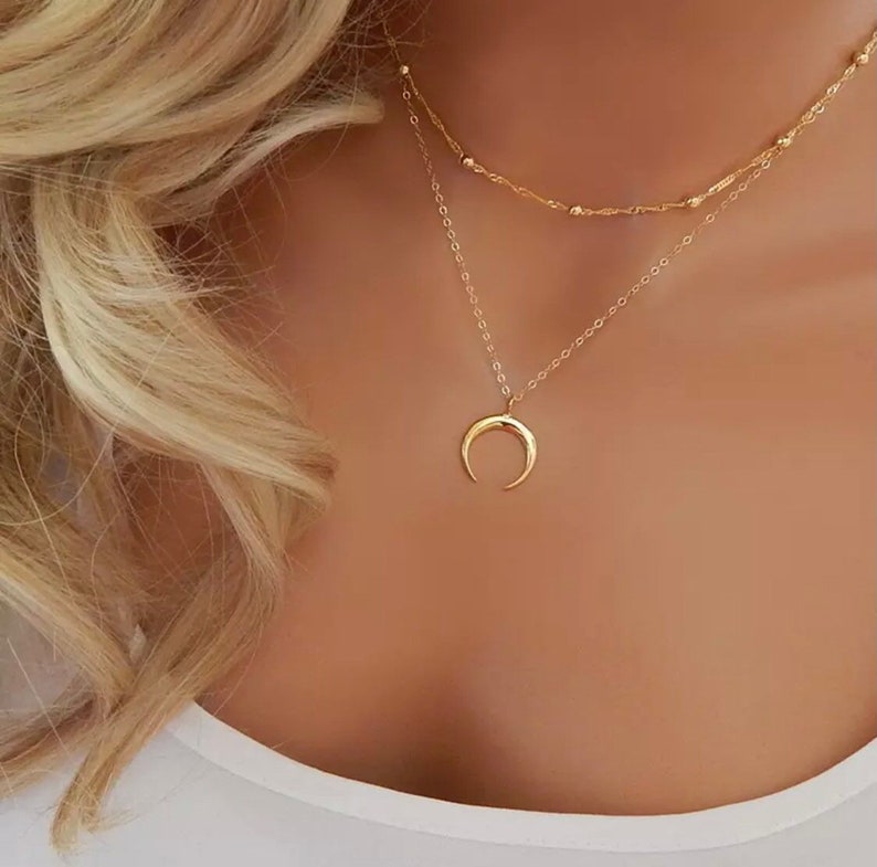 Gouden maan ketting met meerdere rijen, zilveren maan ketting met meerdere rijen, boho ketting met meerdere rijen verschillende modellen op Ateliersdisa afbeelding 3