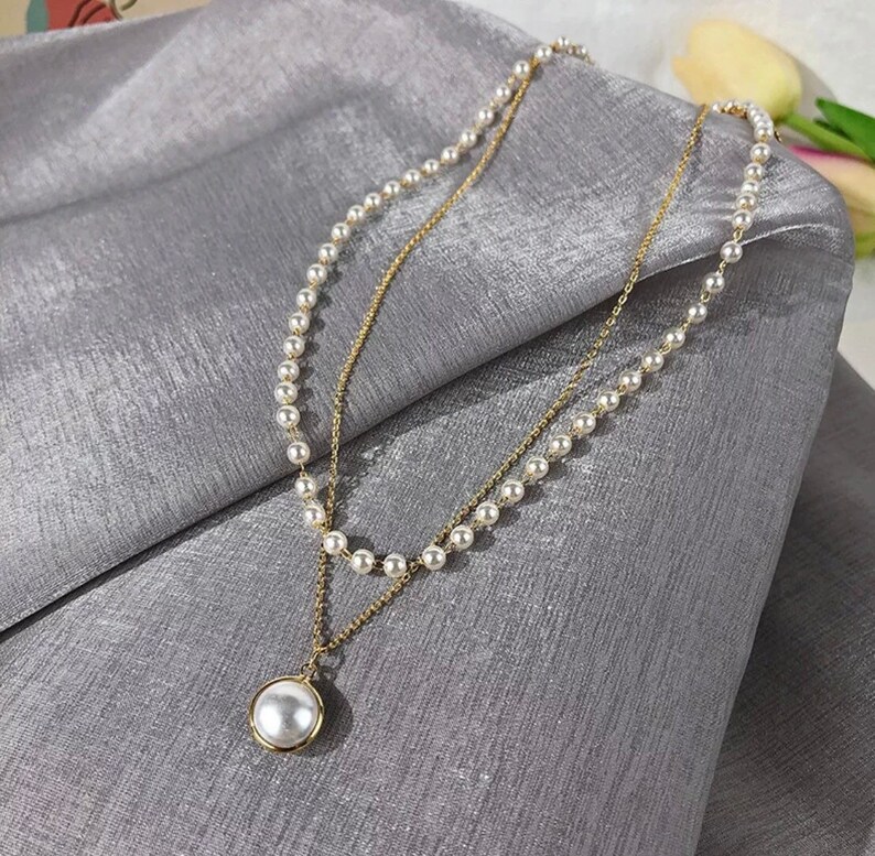 Collier perles 2 rangs , colllier multirangs perles, collier chocker perles Ateliersdisa image 4