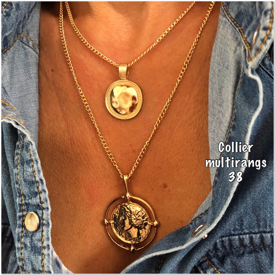 Multirow Gold Medal Necklace, Multirow Gold Medal Necklace, 2row