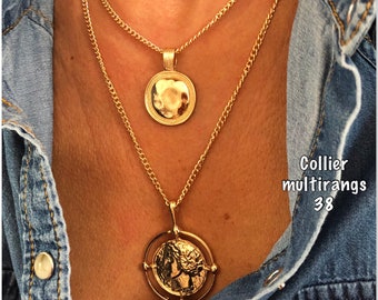 Gouden medailleketting met meerdere rijen, gouden medailleketting met meerdere rijen, 2-rijige boho hippieketting verschillende modellen op Ateliersdisa