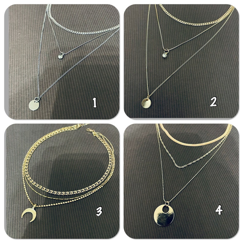 Collier 3 rangs or, collier 3 chaînes superposé médaille, collier multirangs bohème plusieurs modèles sur Ateliersdisa image 1