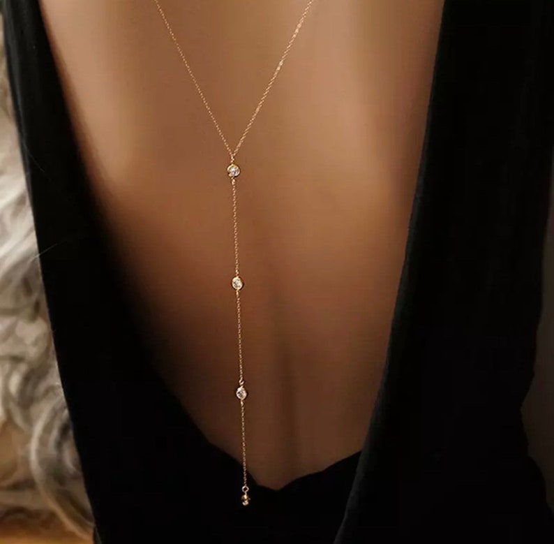 Collier dos perles, collier chute dos or ou argent en acier inoxydable, collier dos perles modèles sur Ateliersdisa image 4