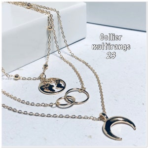 Collier multirang lune or, médaille , collier à plusieurs rangs lune argent, médaille, collier multi-chaîne bohème et plus sur Ateliersdisa image 4