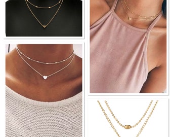 Multi-row choker necklace gold or silver two-row choker necklace, boho necklace more on Ateliersdisa