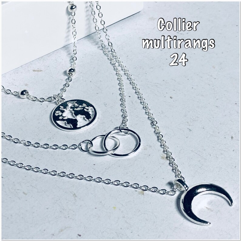 Collier multirang lune or, collier multirang lune argent, collier plusieurs rangs lune laiton or, plus sur Ateliersdisa 3 rgs lune carte n24