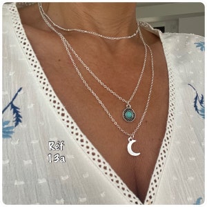 Medaillonketting met meerdere rijen, medaillonketting met 3 rijen ketting, turquoise maanketting met meerdere rijen atelierdisa afbeelding 4