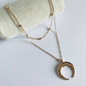 Gouden maan ketting met meerdere rijen, zilveren maan ketting met meerdere rijen, boho ketting met meerdere rijen verschillende modellen op Ateliersdisa afbeelding 9