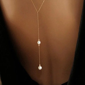 Collier dos perles, collier chute dos or ou argent en acier inoxydable, collier dos perles modèles sur Ateliersdisa image 8