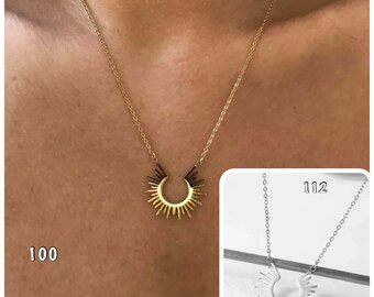 Fine sun necklace in gold steel, gold stainless steel necklace, gold steel moon pendant necklace, horn more on Ateliersdisa